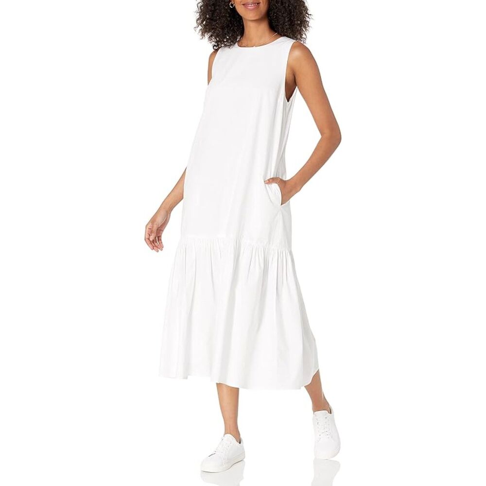 The Drop Women's Ilana Loose Sleeveless Wide-Hem Poplin Maxi Dress XS White